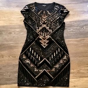 Express Art Deco Sequined Mini Shift Dress